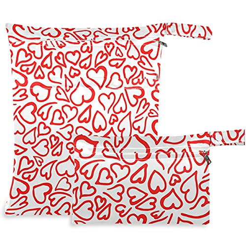 висесани Црвено Срце 2 парчиња Влажна Торба Со Џебови Со Патент Што Може Да Се Перат Пространа Торба За Пелени За Еднократна