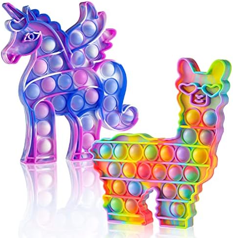 Kidsjoy llama unichong Fidget Push Pop Pop играчки: 2 пакувања стискаат меур попер сензорна играчка, пукајќи играчки за играчки за силиконски