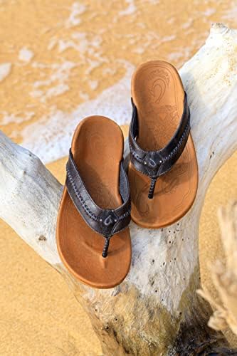 Олукаи Меа Ола Машки сандали на плажа, премиум кожни слајдови на флип-флоп, компресија обликувана нога и удобност, дизајн со ласер