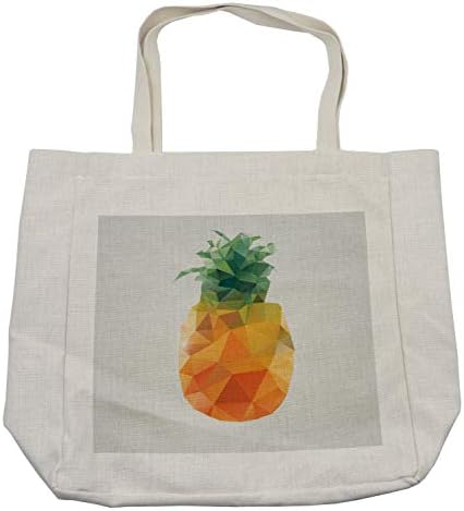 Амбесон зелена и портокалова торба за купување, геометриски полигонално овошје аголни триаголници Апстрактни уметнички дизајн, еко-пријателска