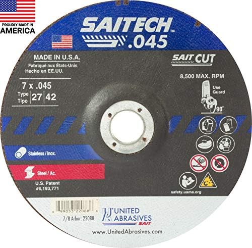 Обединети абразиви-SAIT 22088 SAITECH ™ Пресечени тркала со високи перформанси 7 x .045 x 7/8 , 50-пакет