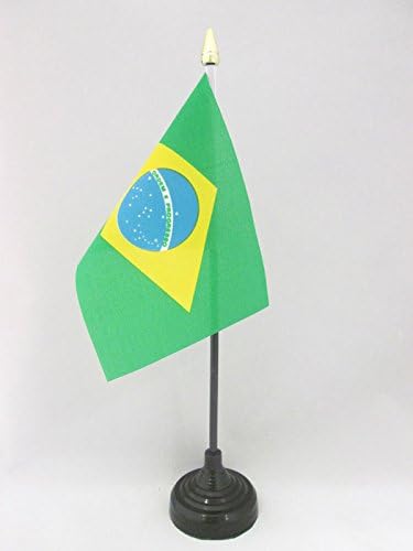 ЗНАМЕ НА Аз Бразил Знаме на Маса 4 х 6 - Знаме на Бразилско Биро 15 х 10 см - златен врв На Копје