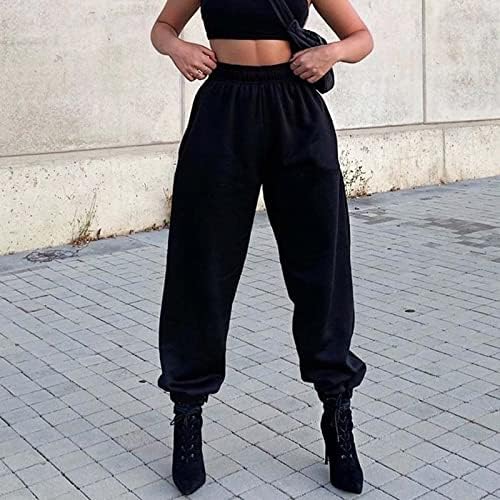 Женски Панталони За Потење На Дното Плус Големина Ултра-Меки Џогери Со Врвки За Влечење Дневни Панталони Со Џебови Активна Облека