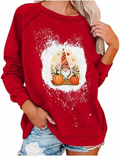 Маичка за џемпер за жени Гроздобер смешен графички џемпер за печатење Денот на благодарноста на врвовите на екипажот со долги
