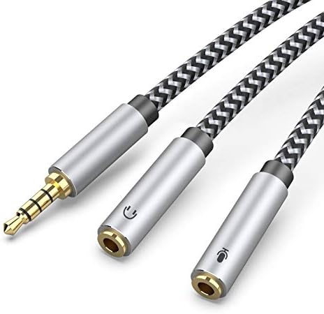 Сплитер за слушалки Morelecs 3,5 mm машки до 2 двојни 3,5 mm женски слушалки микрофон аудио y сплитер кабел со посебен микрофон и слушалки