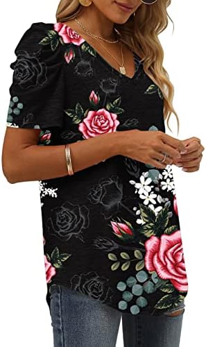 Lcepcy женски цветни печати за печатење на ракав Врв V вратот Обични маички 2023 летна долга кошула блуза за носење со хеланки