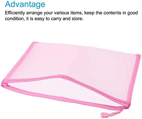 Meccanixity Мрежа Патент Кеси, А4 Најлон Патент Торбичка Молив Чување Џебови За Патување Канцеларија Додатоци, Розова Пакет од 6