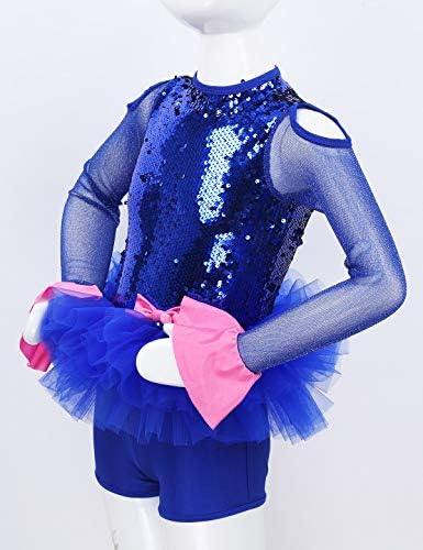 Zdhoor Девојки девојки со долги ракави Sequins Ballet Dance Tutu фустан гимнастика Леотарска комбинација танцувачка облека