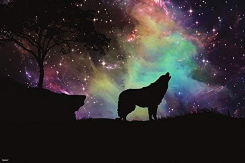 Волк силуета завива од галаксиска маглина starsвезди постер за домашно декор печатење