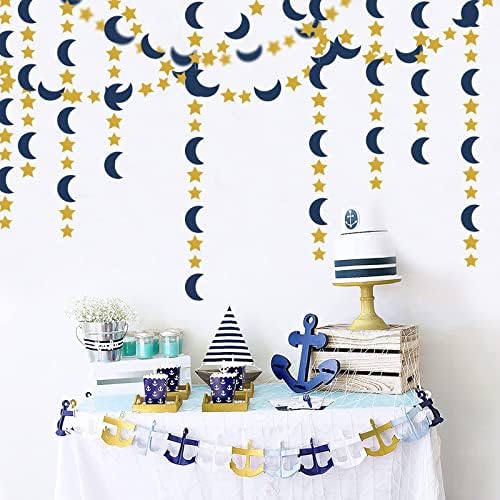 Морнари-сина златна месечина-starвезда-декорации Гарланд-52ft Twinkle Little Star Wank Decoration Streamers Banner, Eid Ramadan
