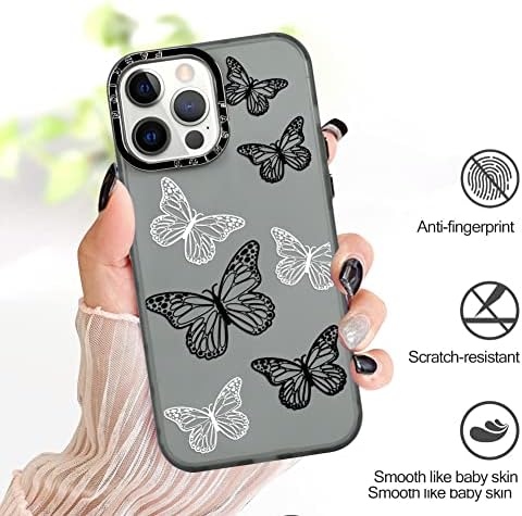 Mophinda Компатибилен iPhone 12 pro Max 6.7 2020 Мат Црна Бела Пеперутка Случај, Мека Tpu Браник Проѕирен Мат Случај Симпатична Пеперутка