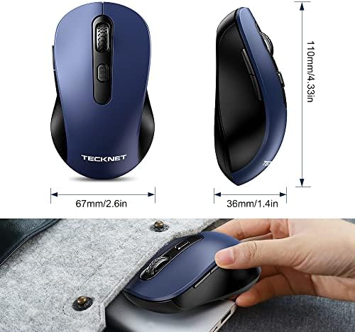 TECKNET Безжичен Глушец За Лаптоп, 2.4 G USB Глушец Безжичен, 4 Ниво 2400DPI, 6 Копчиња Ergономски Глушец СО USB Приемник, Компјутерски