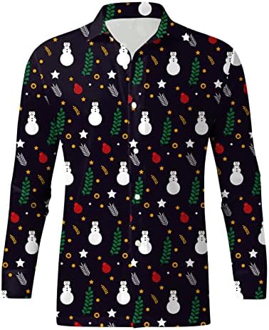 Божиќно копче Zddo, надолу кошули за мажи со долг ракав, смешен Божиќ Дедо Мраз, печатено двојна кошула за забавни кошули, дизајнер на кошула
