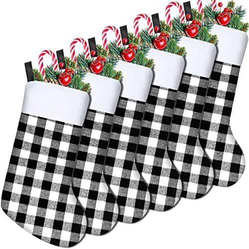 Божиќни чорапи на Веркоу 18 инчи Божиќни карирани чорапи Камиња висечки чорапи Бафало карирани со манжетна за Божиќна забава декорација
