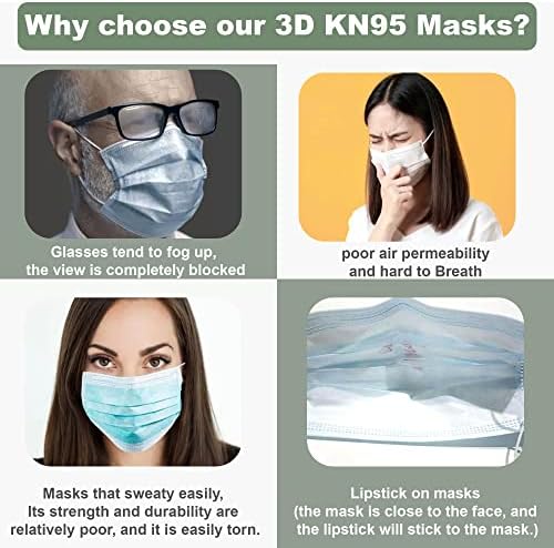 КОРИСНИК 60 пакувања KN95 Маска за лице - повеќебојни 5 слоеви дизајн за дишење маски, респиратор за безбедност на прашина за еднократна употреба,