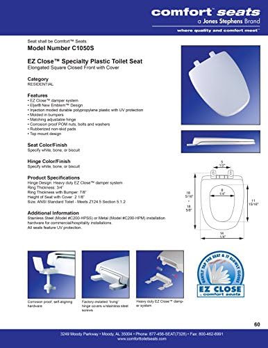 Удобни седишта C1050S00 EZ Close Premium Eljer Нов амблем дизајн пластично тоалетско седиште, издолжено, бело