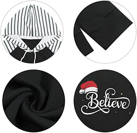 Верувајте џемпер жени Божиќна смешна графичка лесна блуза Божиќна капа од одмор слатки врвови на врвови