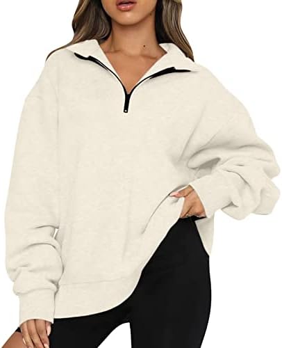 Sport Sweatshirt Pullover For Women Solid Zip Up vneck Hoodie долга ракав Обичен лабава кошула преголем врв за жени обични