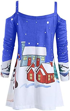 Женски Лизгачки Фустан Од Рамото Долги Ракави Секојдневен Фустан За Забави Божиќен Снешко Печатење Коктел Фустани За Лулашки