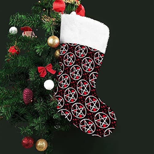 Волшебна окултна starвезда симбол Божиќни чорапи за порибување со кадифен камин што виси за Божиќно дрво