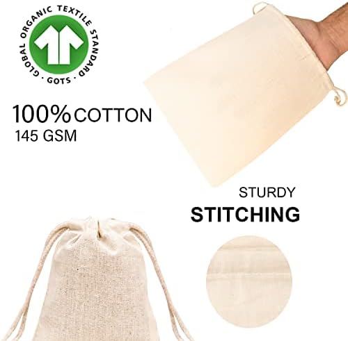 Еко зелени текстили 6x10 инчи органски памучни кеси, биоразградливи и еднократно врвно квалитетно работење со врски со торбички