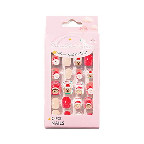 Божиќни нокти за нокти што се носат за лепенка за нокти за нокти, слатка детска лепенка 24 парчиња/пакет