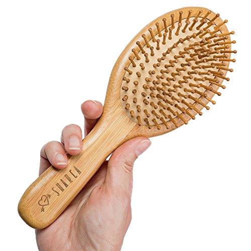 Шарка Премиум дрвена бамбус четка за коса со топка од влакната од природно дрво. Органски, биоразградливо, без пластика