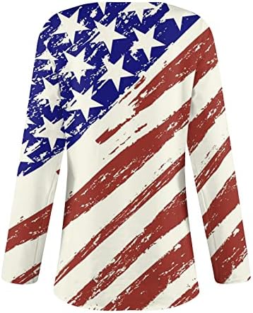 Маици со долги ракави за жени 4-ти јули патриотски печатени врвни врвни врати од вратот на вратот Мода лежерна маичка кошула