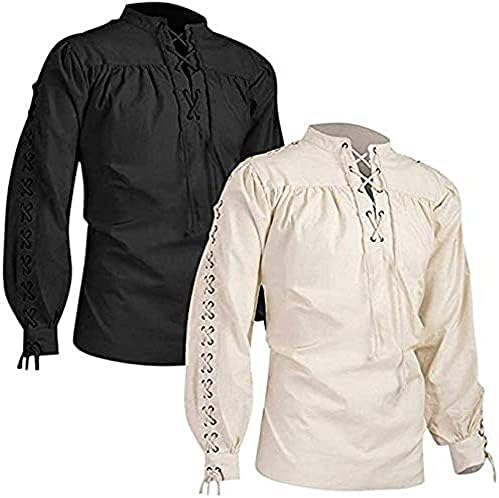 Ренесансна кошула мажи bellвоно ракав мажи врвови мода маица кошула мажи завој со долг ракав Меди-кошула готски човек случај