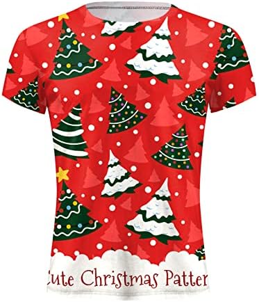 Xiloccer мажи есенски зимски случајни кратки ракави Божиќ 3Д печатени маички модни врвни блузи обични памучни маици за