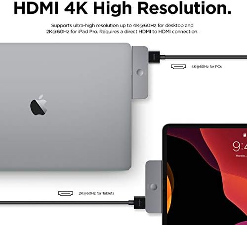 елаго Алуминиум Тип-Ц Џеб Про Центар Адаптер за iPad/iPad Pro/Други USB-C Уреди [4K HDMI, USB-C Pd Полнење, 3.5 mm Аудио Приклучок,
