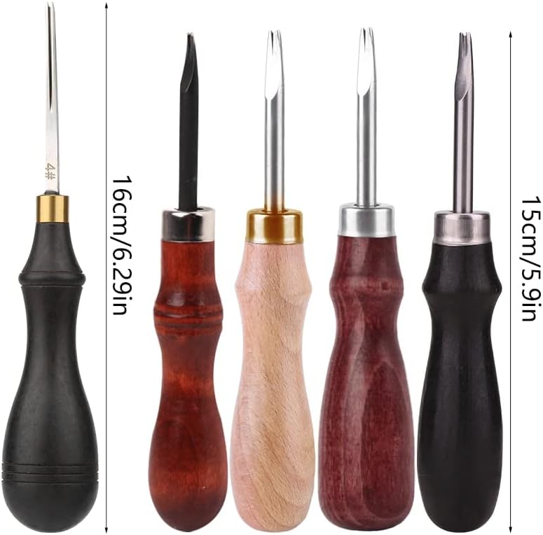 Miusie 5 типови дрвена рачка остар кожен раб на работ на предниот дел на кожни алатки за кожни алатки челични кожни производи DIY Beveller