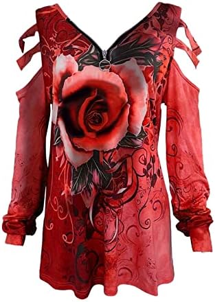 Huенски обични врвови на Хуанкд, лабава јака патент v-врат, роза со роза со долги ракави, обична маица со долги ракави кошула