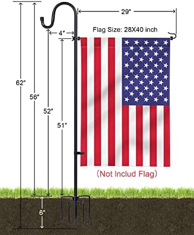 Лопани Голем држач за градинарско знаме стојат столбови за 28 x 40 знамиња со куки за овчари за отворено - 60 инчи со тешка дворско знаме