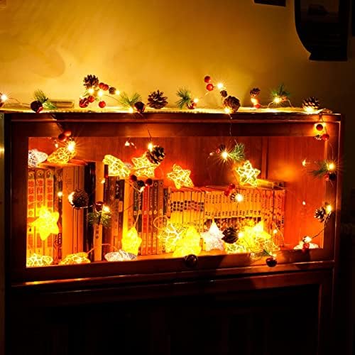 LED Star Fairy String Lights, Божиќни светла Pine Cone Божиќ