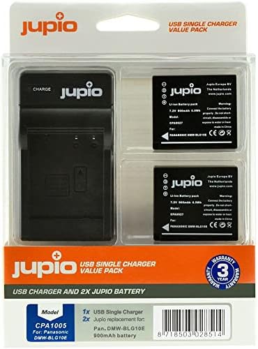 Пакет со вредност Jupio со 2x DMW-BLG10 7.2V 900mAh литиум-јонска батерија и USB полнач