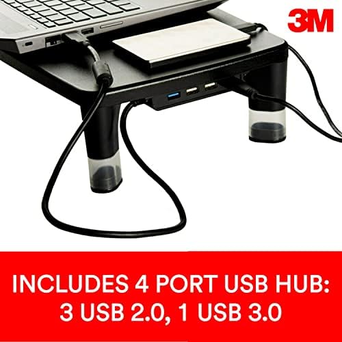 3М прилагодлив монитор штанд со 4-порта USB центар, црн, одличен за компјутерски монитори, лаптопи, телевизори, звучници, печатачи и повеќе