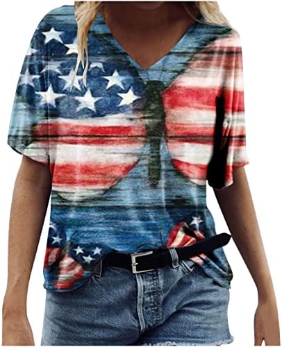 Theените Американски знаме маичка против вратот кратки ракави врвови графички модни маички четврти јули кошула Денот на независноста блуза
