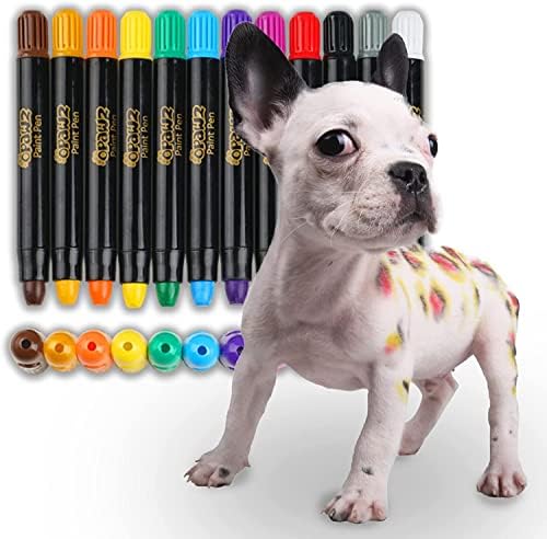 Опавз 12 парчиња боја пенкала за привремена боја на коса за кучиња, нетоксична кучиња безбедна боја во боја, боја за миленичиња, боја за миленичиња,