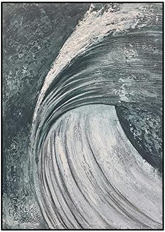 Рачно насликано масло сликарство на платно wallидна уметност, сценографија на плажа црно-бело сиво ваби-саби ветер топло заздравување