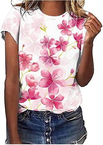 Девојки Блуза Краток 1/2 Ракав Памук Цветни Графички Секојдневен Врвот Маичка За Жени Лето Fall Ф3 Ф3