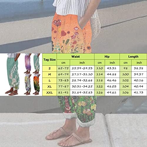 Обични ленти за панталони за жени со цветни печати од одмор, памучни постелнини еластични панталони за пацијама