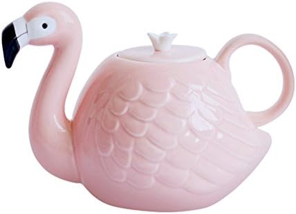 Здружение на зглоб 34 мл Фламинго чајник - Подарок за розово фламинго за жени Мал порцелан чај тенџере - Микробранова и машина за миење садови