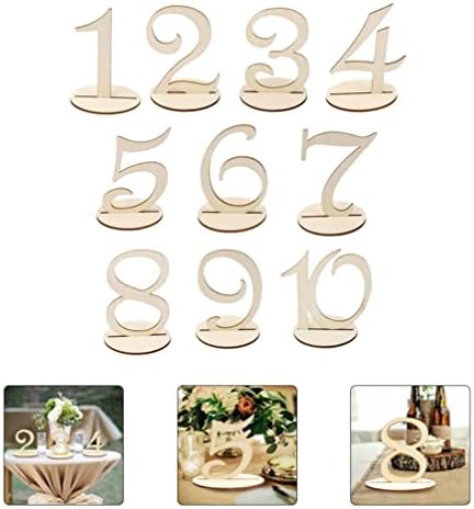 Хемотон свадба декор 10 парчиња броеви на табели за свадбени броеви дрвени броеви 1-10 броеви за прием на свадбата стои со држач
