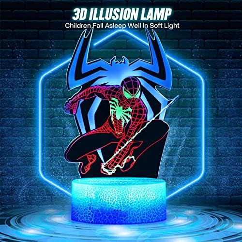 XXMANX Spiderman Играчка Деца Ноќни Светла, 3D Илузија Светилка Со Далечински &засилувач; Паметни Допир 16 Бои Менување Затемнети