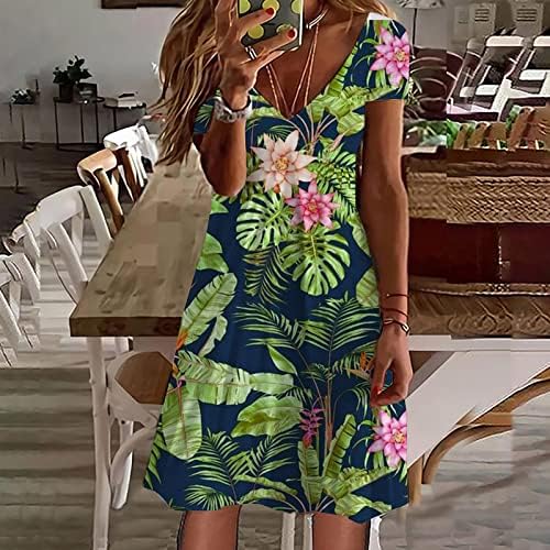 Лето макси за жени дами кратки ракави обични V вратот цветни печатени фустан летни фустани летни фустани плус големина