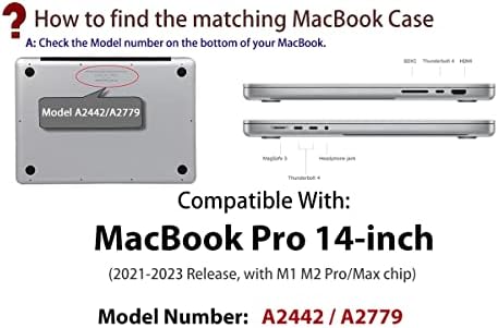 UESWILL компатибилен со MacBook Pro 14 Inch Case 2021-2023 Model A2442/A2779 со M1 M2 PRO/Max Chip Touch ID, Дизајн на модели Тешки школки за лаптоп