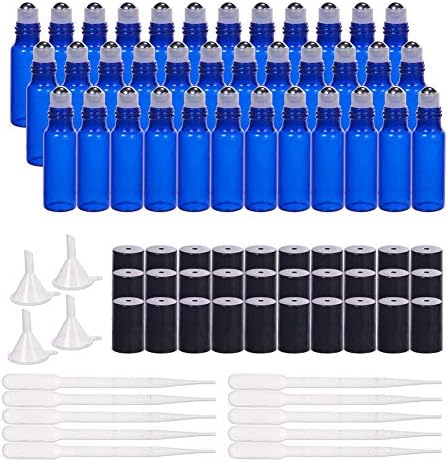 Benecreat 30 пакет 5 ml шишиња со ролери со сини стакло со валјаци од не'рѓосувачки челик, 10 дипломирани пипета за трансфер и 4 инка
