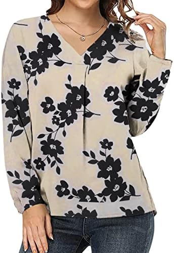 Работна униформа кошула за девојки лето есен долг ракав против вратот спандекс графички лабав вклопни врвови маици женски 2023 облека