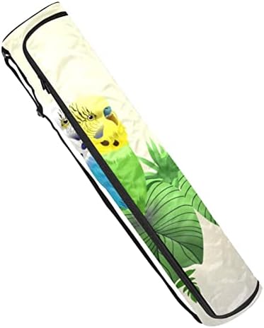 Носач на торбички за јога мат со прилагодлива лента за рамо, зелена и сина буџи во лисја, 6,7х33.9in/17x86 см вежба јога мат торба